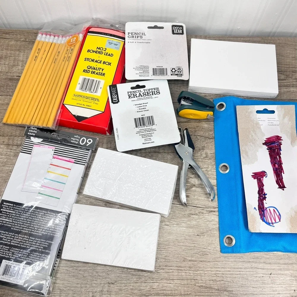 School Supply Lot, Nappco Pencils, 300 Index Cards,‎ Pencil Case, Erasers Etc